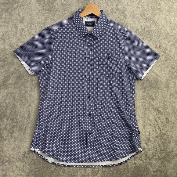 7 Diamonds Shirt Mens Small Blue Deep Water 4 Way Stretch Woven Button Up Preppy - Picture 1 of 9
